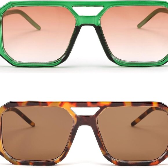 Retro Square 70s Flat Aviator Sunglasses Women Men Vintage Trendy Plastic Frame - Picture 4 of 6